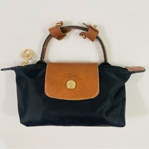 Longchamp Le Pliage Black and Gold Zippered Mini Pouch